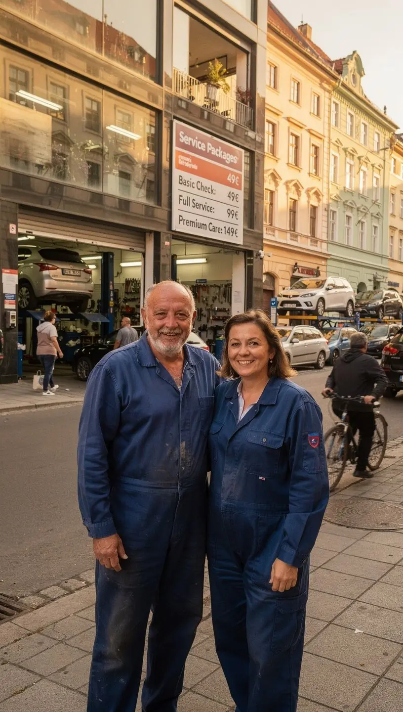 Interiér moderného autoservisu s viacerými vozidlami na opravu.